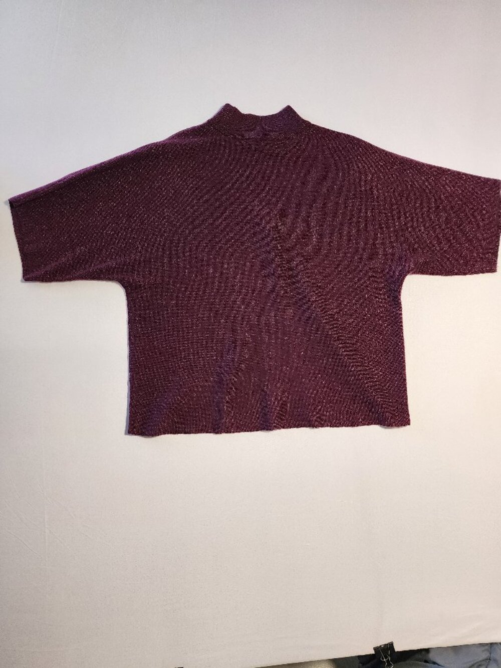 Chico's Size L Burgundy Metallic Shimmer Knit Mock Neck Elbow Sleeve Top Sweater